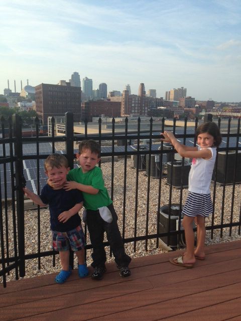 The kids on the roof of Aunt Heather's building. (Also seconds before Jude bit Luke's finger like a French fry. You can actually see the pre-mediated look in his eye in this picture.)