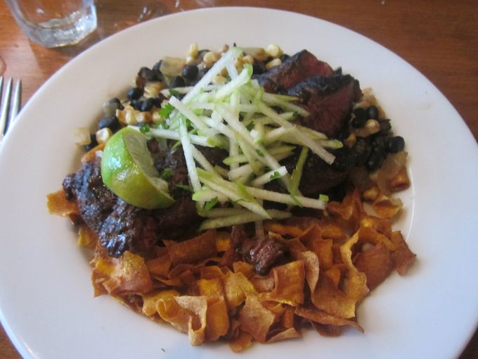 Our Hangar Steak with black beans, corn and cilantro lime apple slaw. YUM.