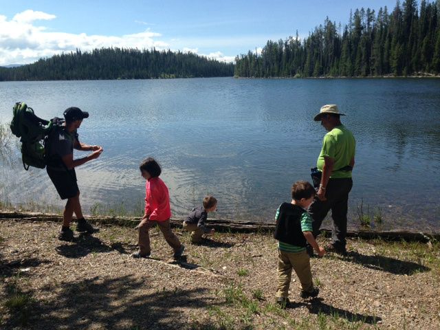 Skipping rocks on our hike, Colter Bay.