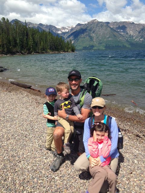 On our hike, Grand Tetons behind us.