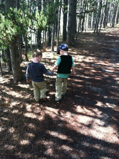 A nice rare moment between the boys on the hike - caught on camera! 