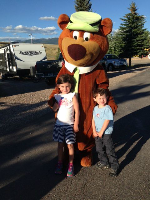Meeting Yogi the Bear at the campground tonight. They had never heard of him.